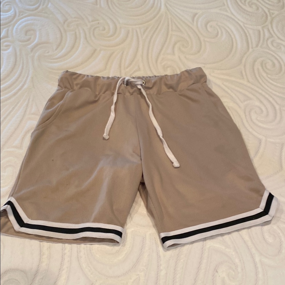Boohoo Mens Tan and Black Athletic Shorts with Retro Stripes